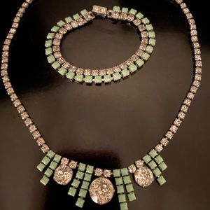 Modern 1950s rhinestone necklace with modern enamel stones, beautiful aqua